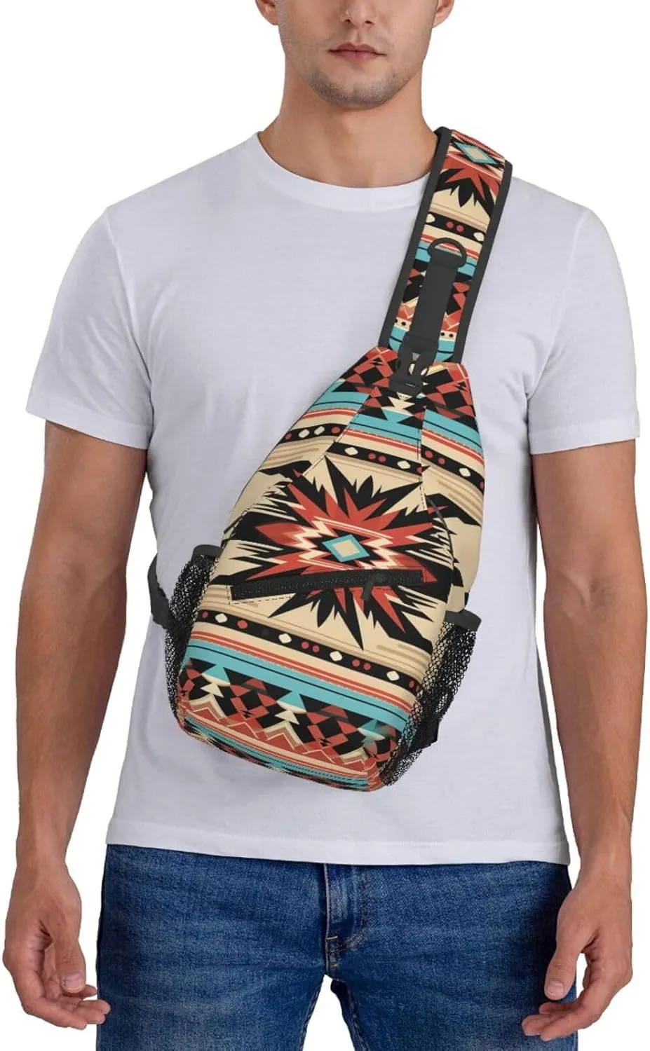 Sling Bag for Women Men Crossbody Bag Sling Backpack Orange folk pattern Cross Body Bag Adjustable Chest Bag
