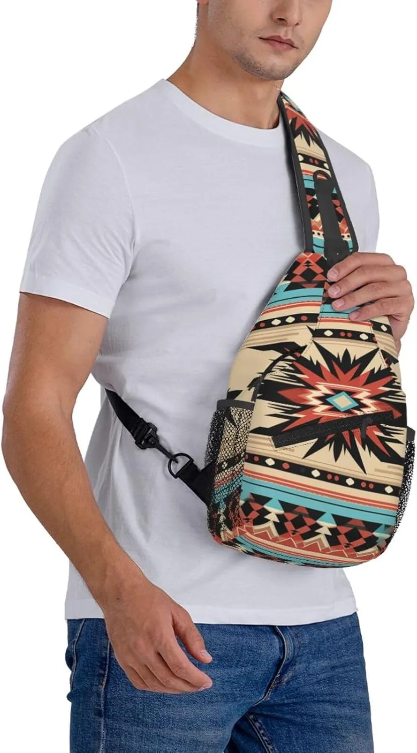 Sling Bag for Women Men Crossbody Bag Sling Backpack Orange folk pattern Cross Body Bag Adjustable Chest Bag