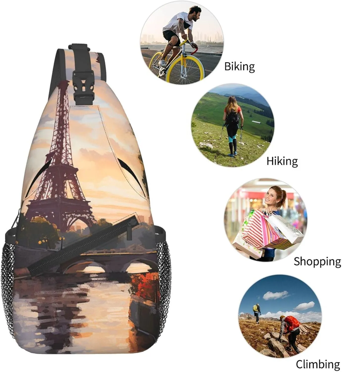 Sling Bag for Women Men Crossbody Bag Sling Backpack Paris Nature Scenery Cross Body Bag Adjustable Chest Bag