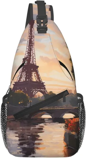 Sling Bag for Women Men Crossbody Bag Sling Backpack Paris Nature Scenery Cross Body Bag Adjustable Chest Bag
