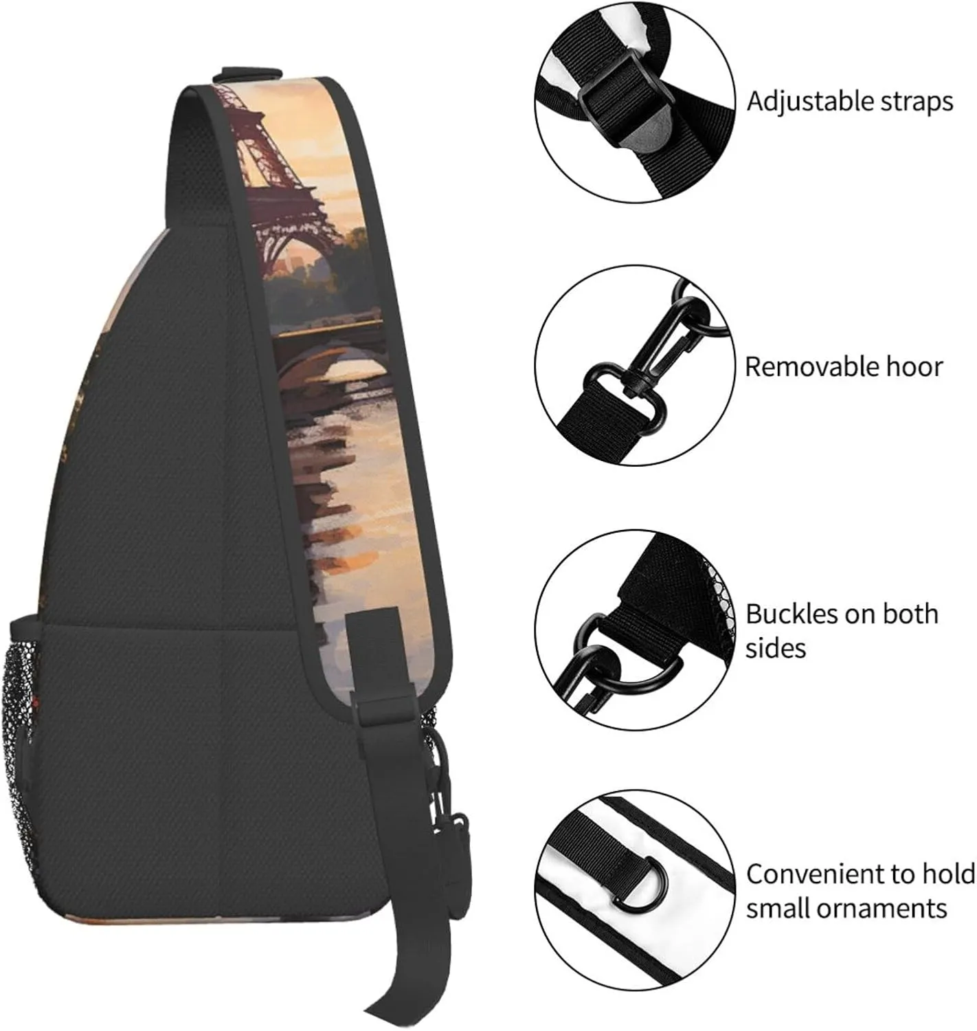 Sling Bag for Women Men Crossbody Bag Sling Backpack Paris Nature Scenery Cross Body Bag Adjustable Chest Bag