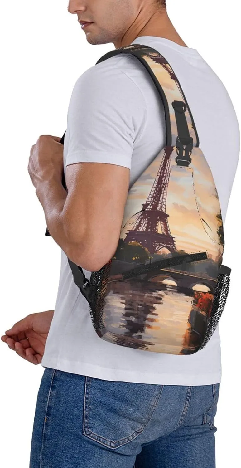 Sling Bag for Women Men Crossbody Bag Sling Backpack Paris Nature Scenery Cross Body Bag Adjustable Chest Bag