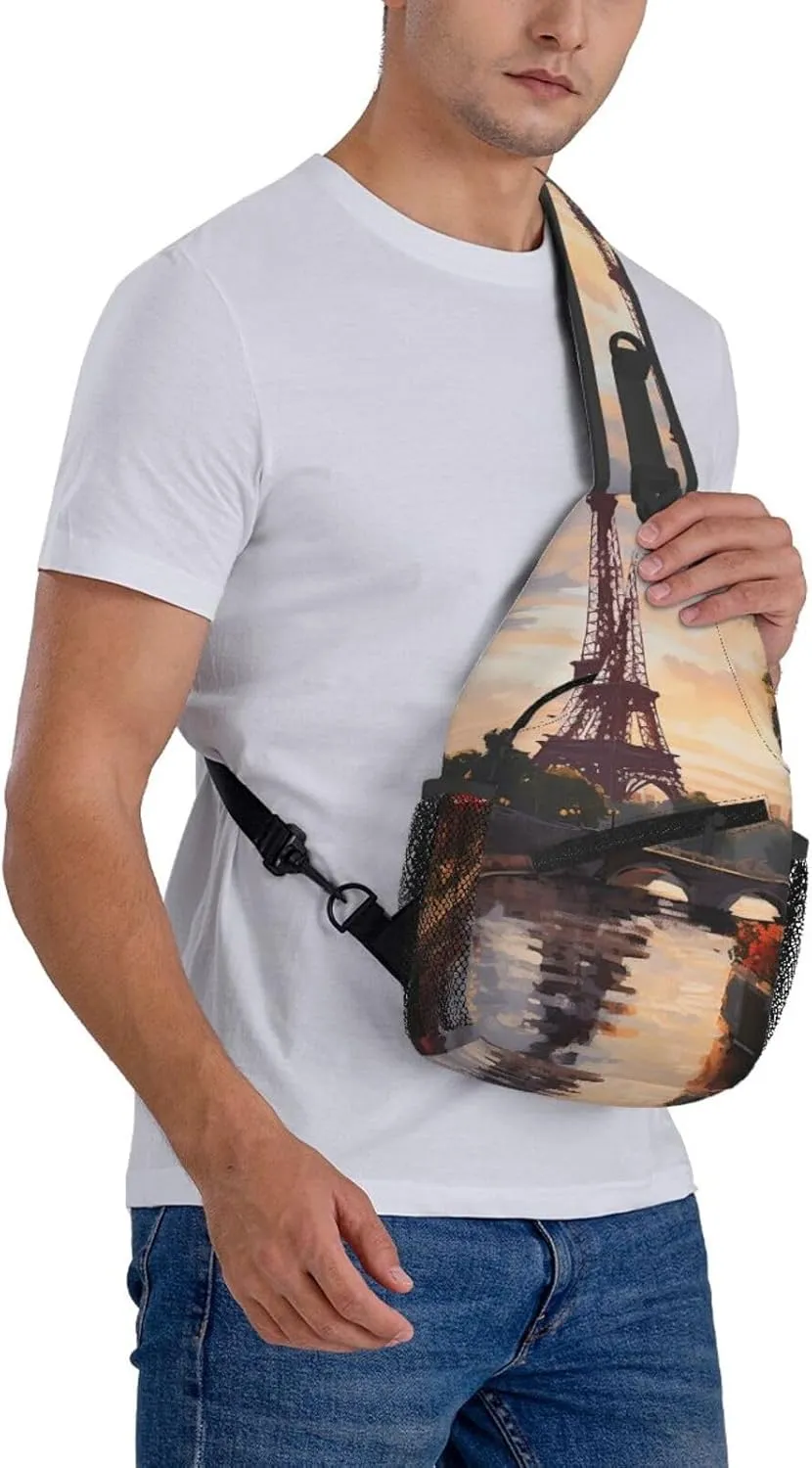 Sling Bag for Women Men Crossbody Bag Sling Backpack Paris Nature Scenery Cross Body Bag Adjustable Chest Bag