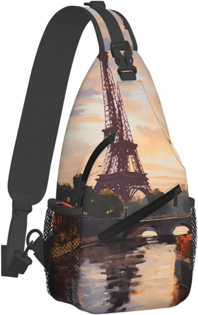 Sling Bag for Women Men Crossbody Bag Sling Backpack Paris Nature Scenery Cross Body Bag Adjustable Chest Bag