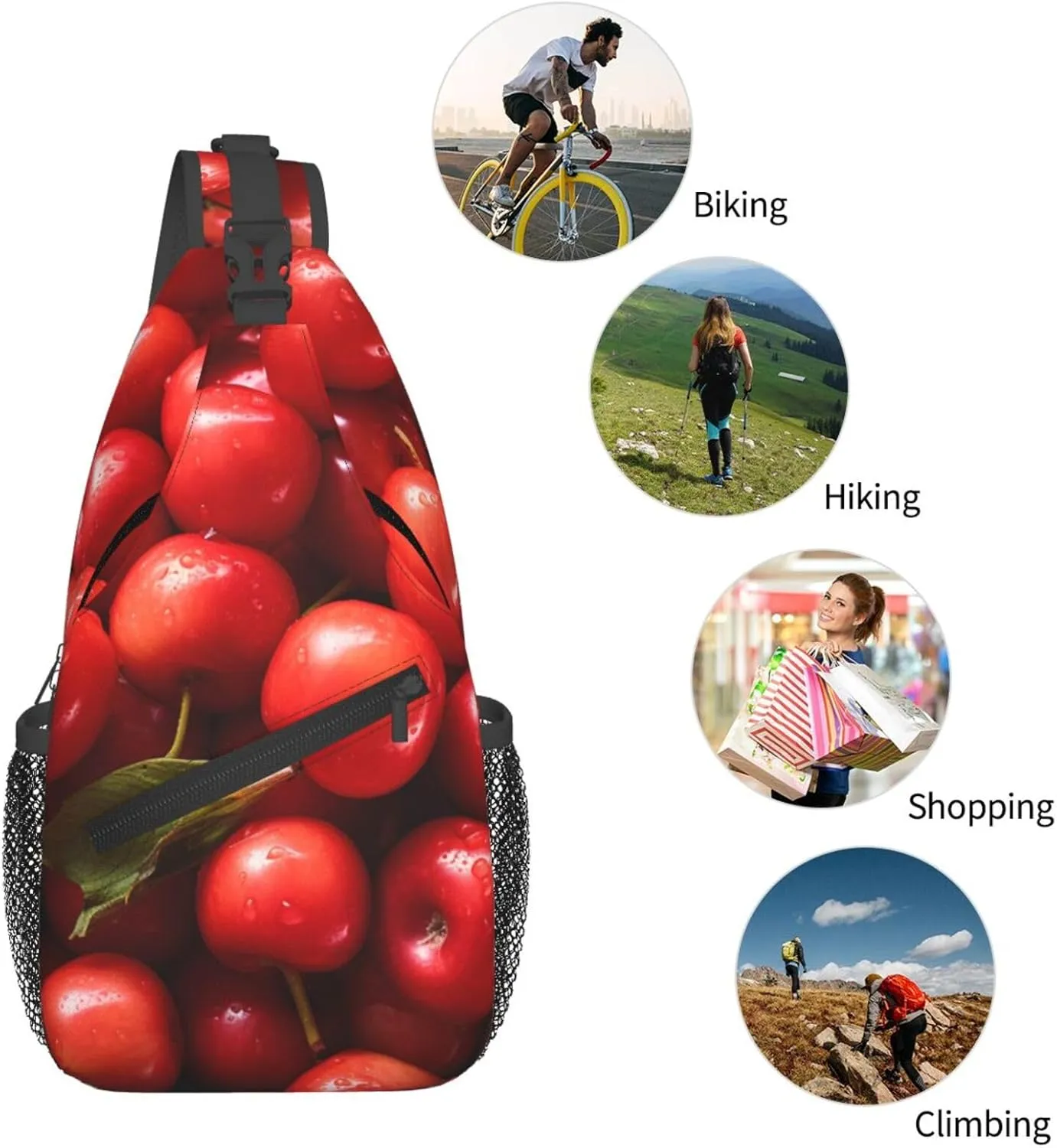 Sling Bag for Women Men Crossbody Bag Sling Backpack Red Round Fruits Cross Body Bag Adjustable Chest Bag