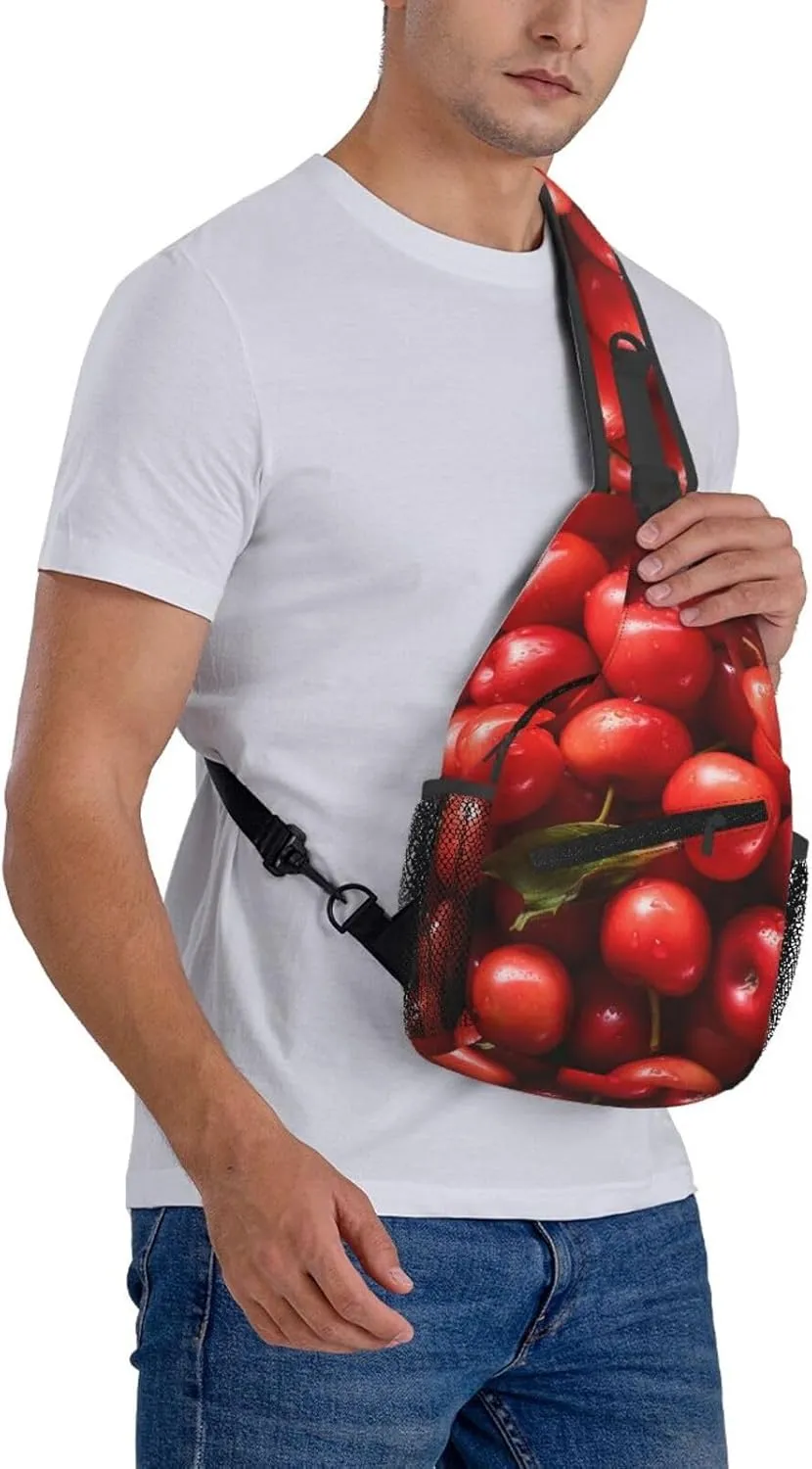 Sling Bag for Women Men Crossbody Bag Sling Backpack Red Round Fruits Cross Body Bag Adjustable Chest Bag