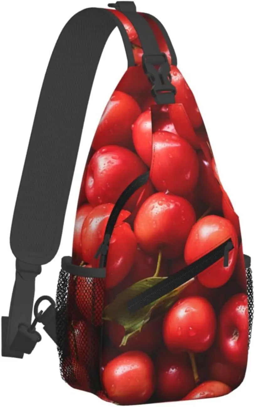 Sling Bag for Women Men Crossbody Bag Sling Backpack Red Round Fruits Cross Body Bag Adjustable Chest Bag