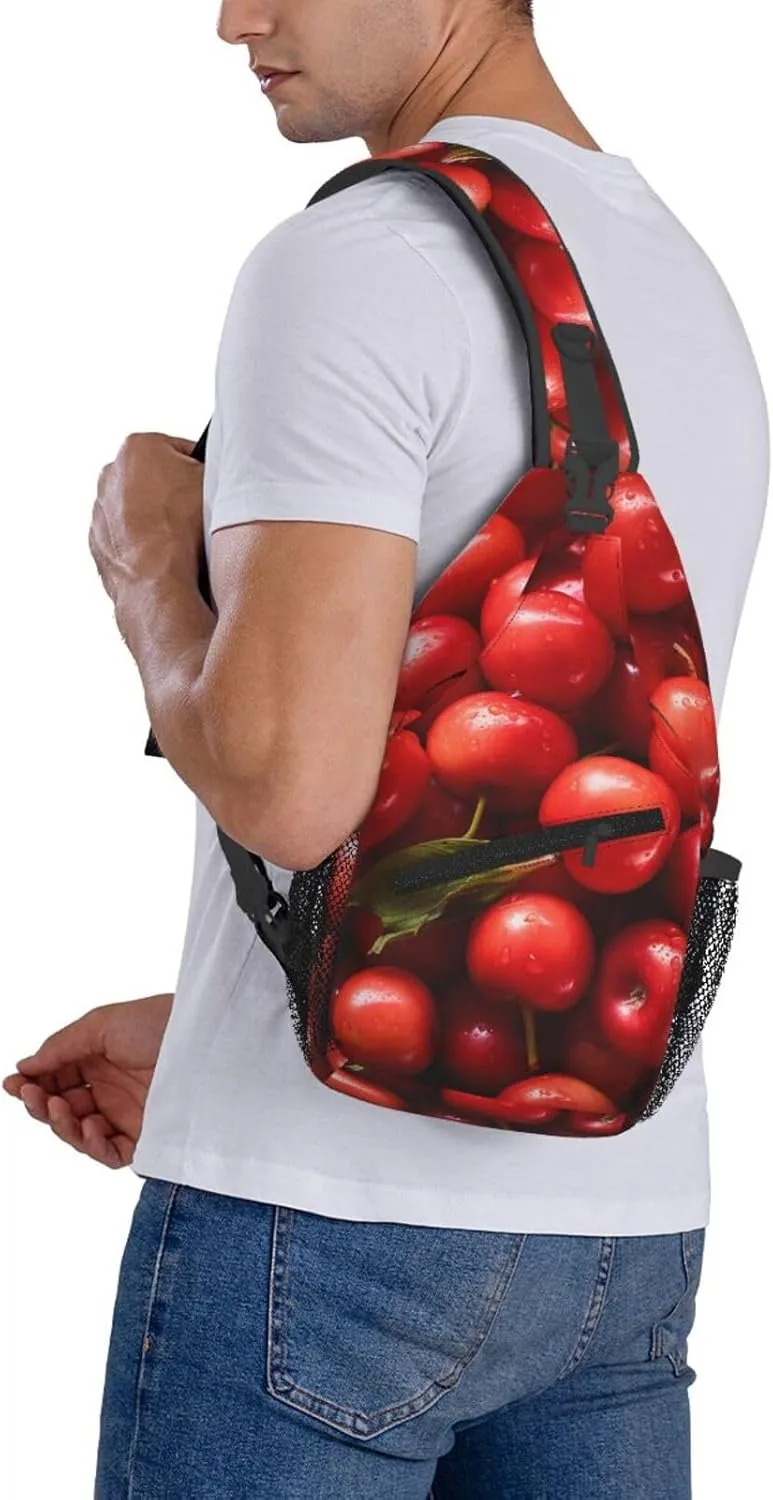 Sling Bag for Women Men Crossbody Bag Sling Backpack Red Round Fruits Cross Body Bag Adjustable Chest Bag