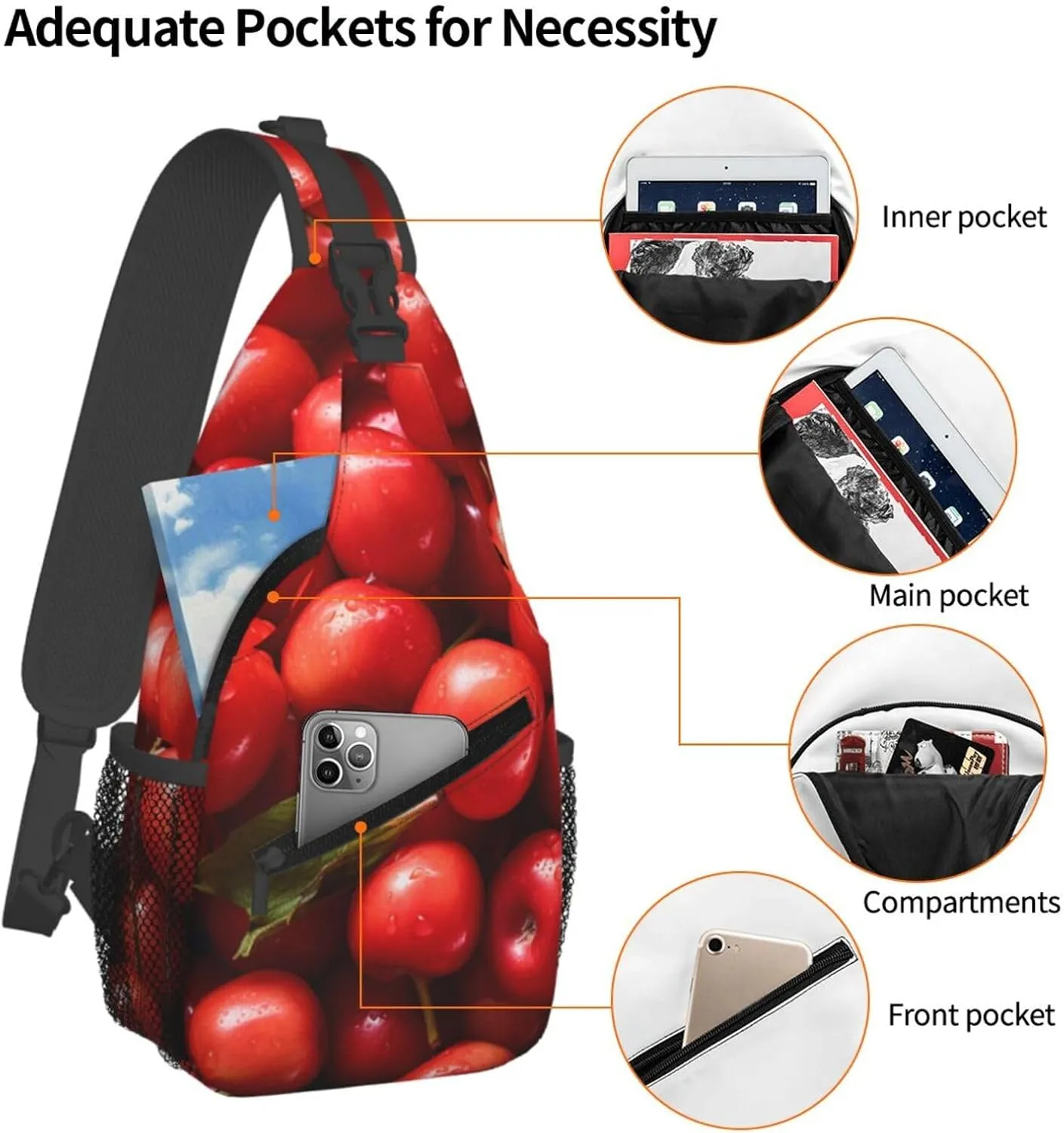 Sling Bag for Women Men Crossbody Bag Sling Backpack Red Round Fruits Cross Body Bag Adjustable Chest Bag