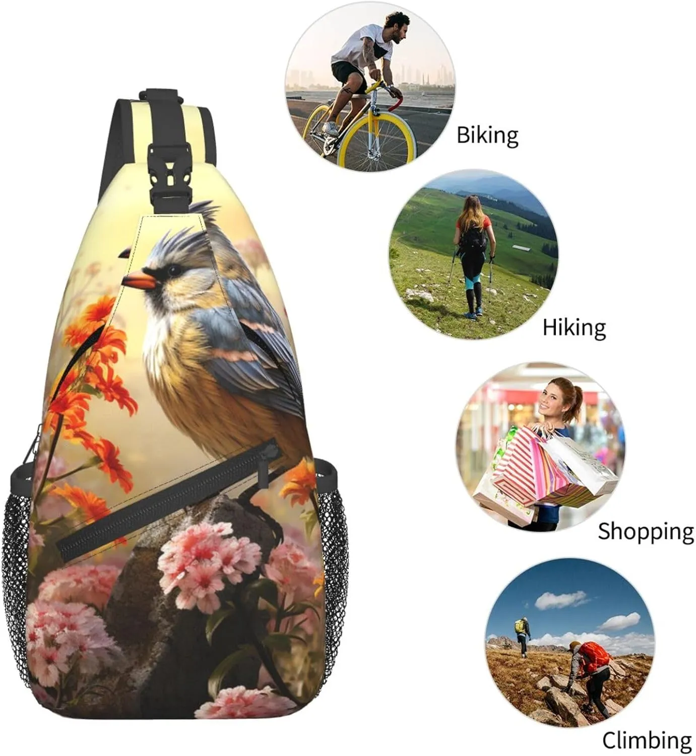 Sling Bag for Women Men Crossbody Bag Sling Backpack Sparrow Birds Sing Cross Body Bag Adjustable Chest Bag