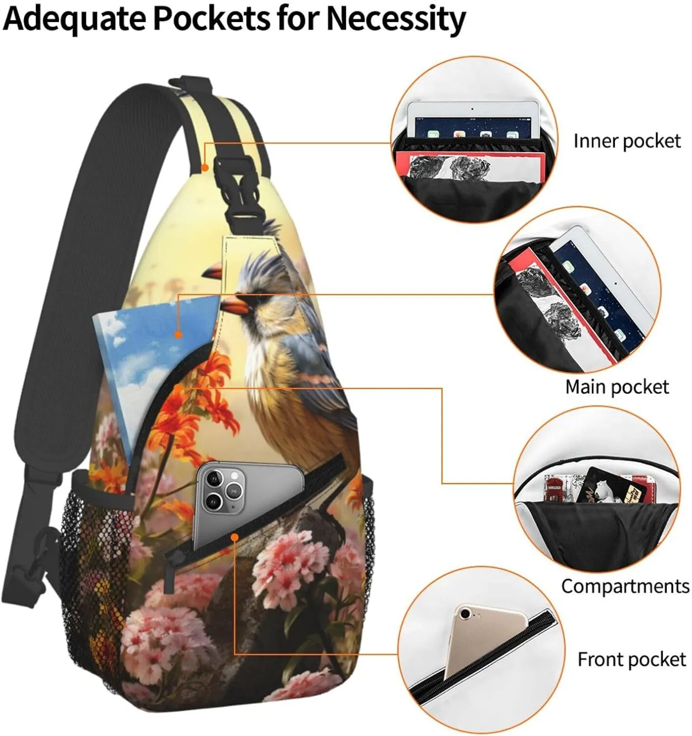 Sling Bag for Women Men Crossbody Bag Sling Backpack Sparrow Birds Sing Cross Body Bag Adjustable Chest Bag