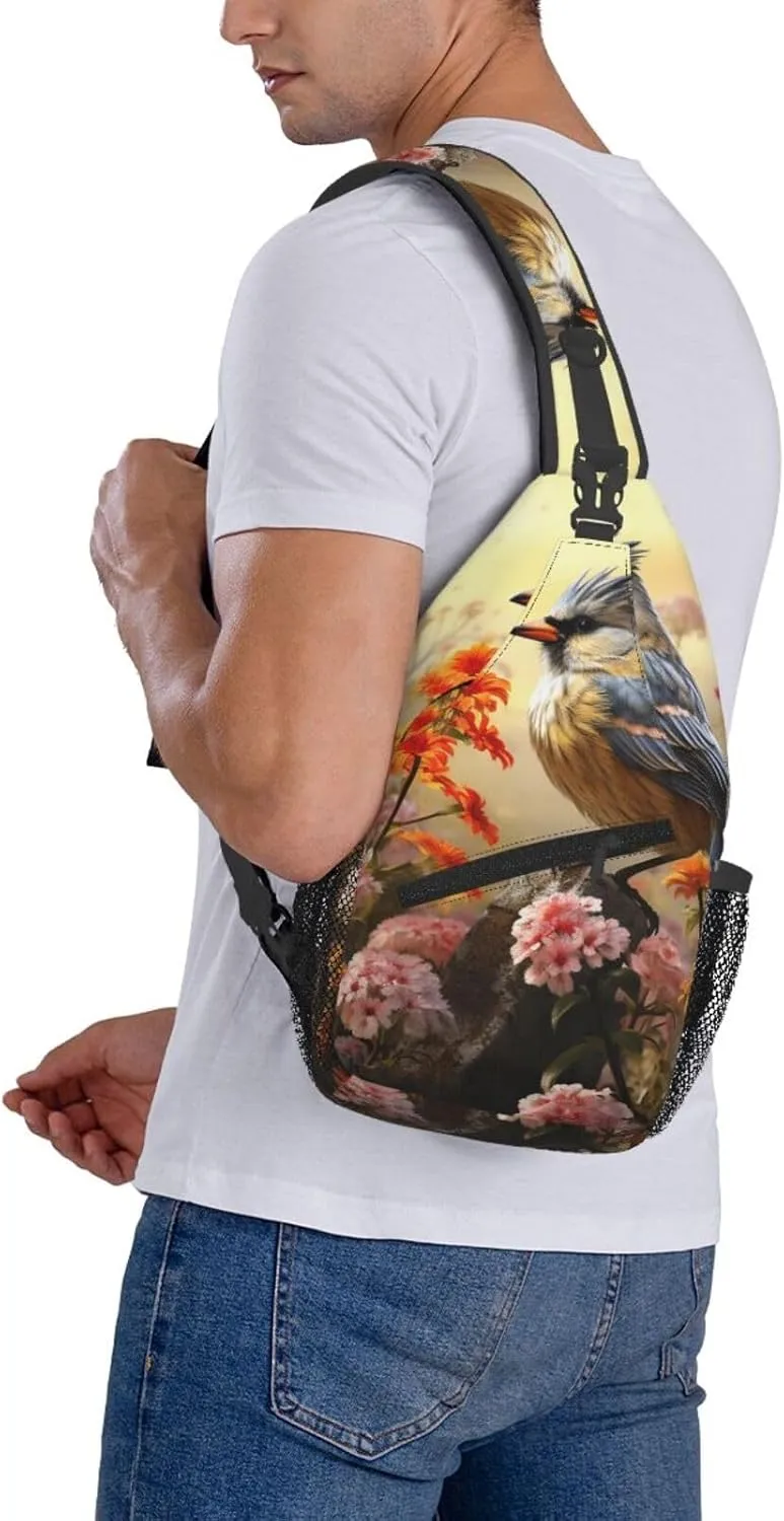 Sling Bag for Women Men Crossbody Bag Sling Backpack Sparrow Birds Sing Cross Body Bag Adjustable Chest Bag