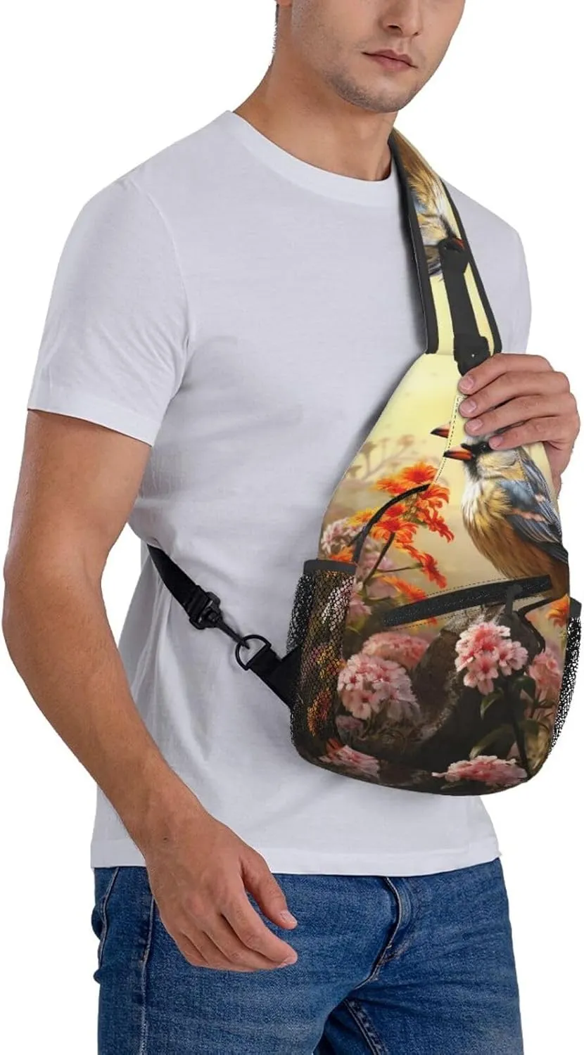 Sling Bag for Women Men Crossbody Bag Sling Backpack Sparrow Birds Sing Cross Body Bag Adjustable Chest Bag