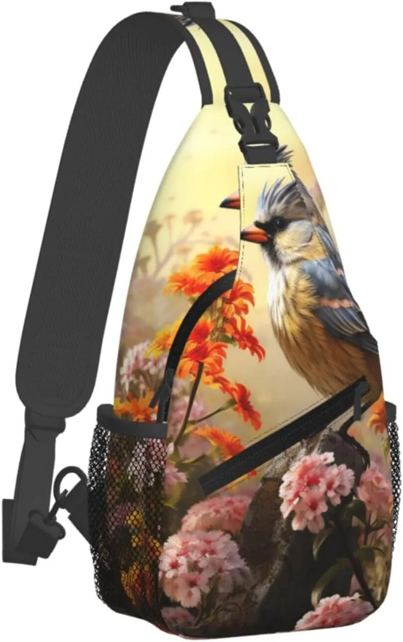 Sling Bag for Women Men Crossbody Bag Sling Backpack Sparrow Birds Sing Cross Body Bag Adjustable Chest Bag