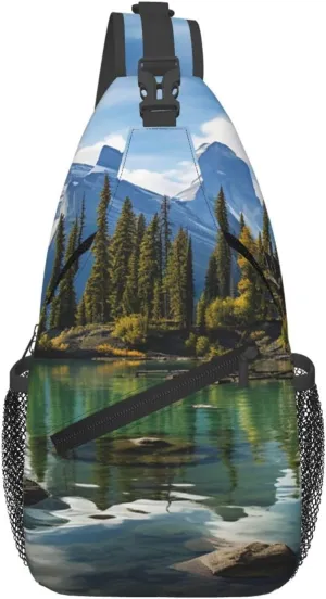 Sling Bag for Women Men Crossbody Bag Sling Backpack Spirit Island in Maligne Lake Cross Body Bag Adjustable Chest Bag