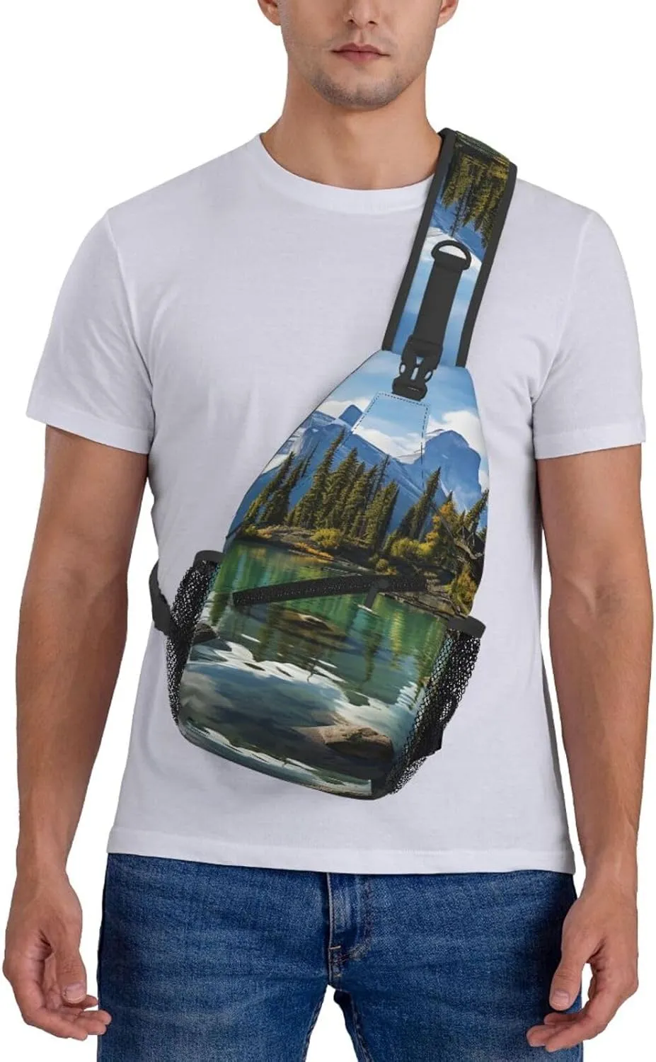 Sling Bag for Women Men Crossbody Bag Sling Backpack Spirit Island in Maligne Lake Cross Body Bag Adjustable Chest Bag
