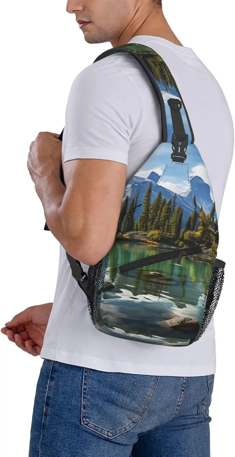 Sling Bag for Women Men Crossbody Bag Sling Backpack Spirit Island in Maligne Lake Cross Body Bag Adjustable Chest Bag
