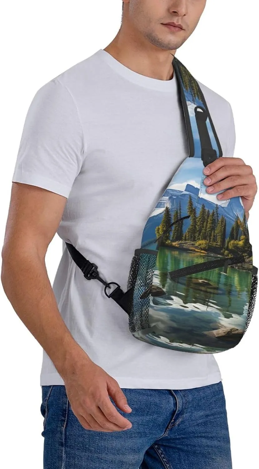 Sling Bag for Women Men Crossbody Bag Sling Backpack Spirit Island in Maligne Lake Cross Body Bag Adjustable Chest Bag