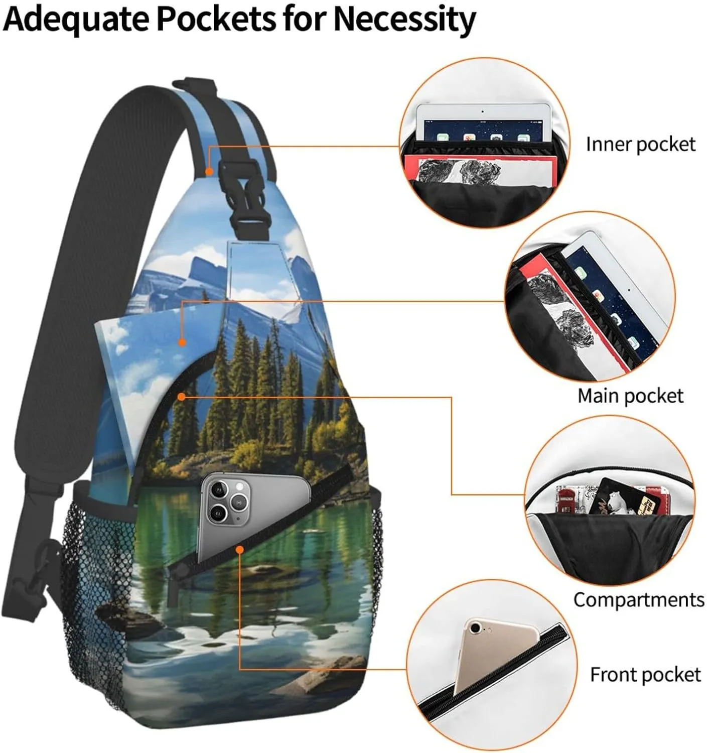 Sling Bag for Women Men Crossbody Bag Sling Backpack Spirit Island in Maligne Lake Cross Body Bag Adjustable Chest Bag
