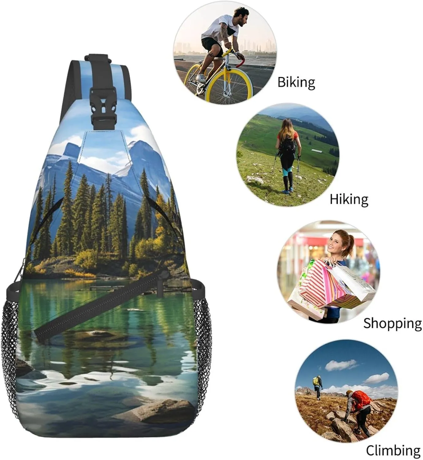 Sling Bag for Women Men Crossbody Bag Sling Backpack Spirit Island in Maligne Lake Cross Body Bag Adjustable Chest Bag