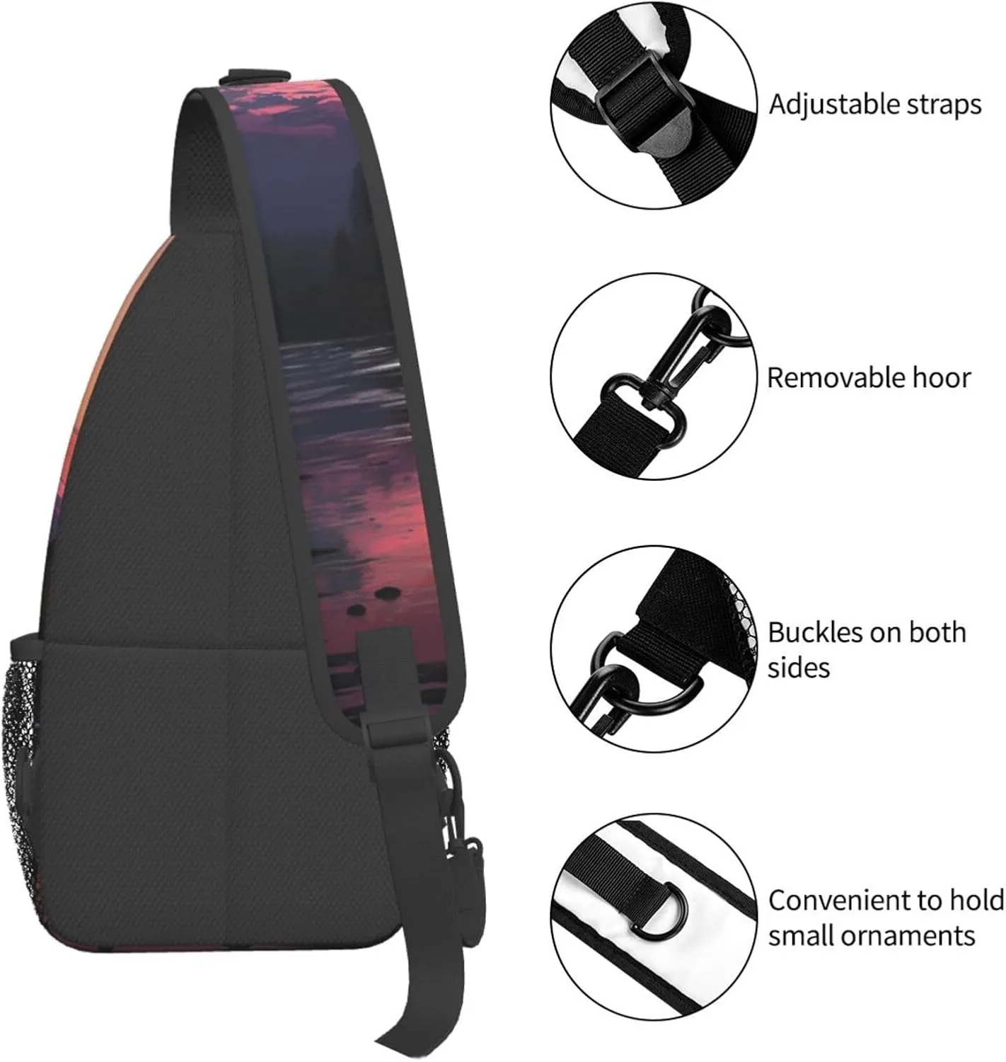 Sling Bag for Women Men Crossbody Bag Sling Backpack Sunset landscape Mountains Lake Cross Body Bag Adjustable Chest Bag