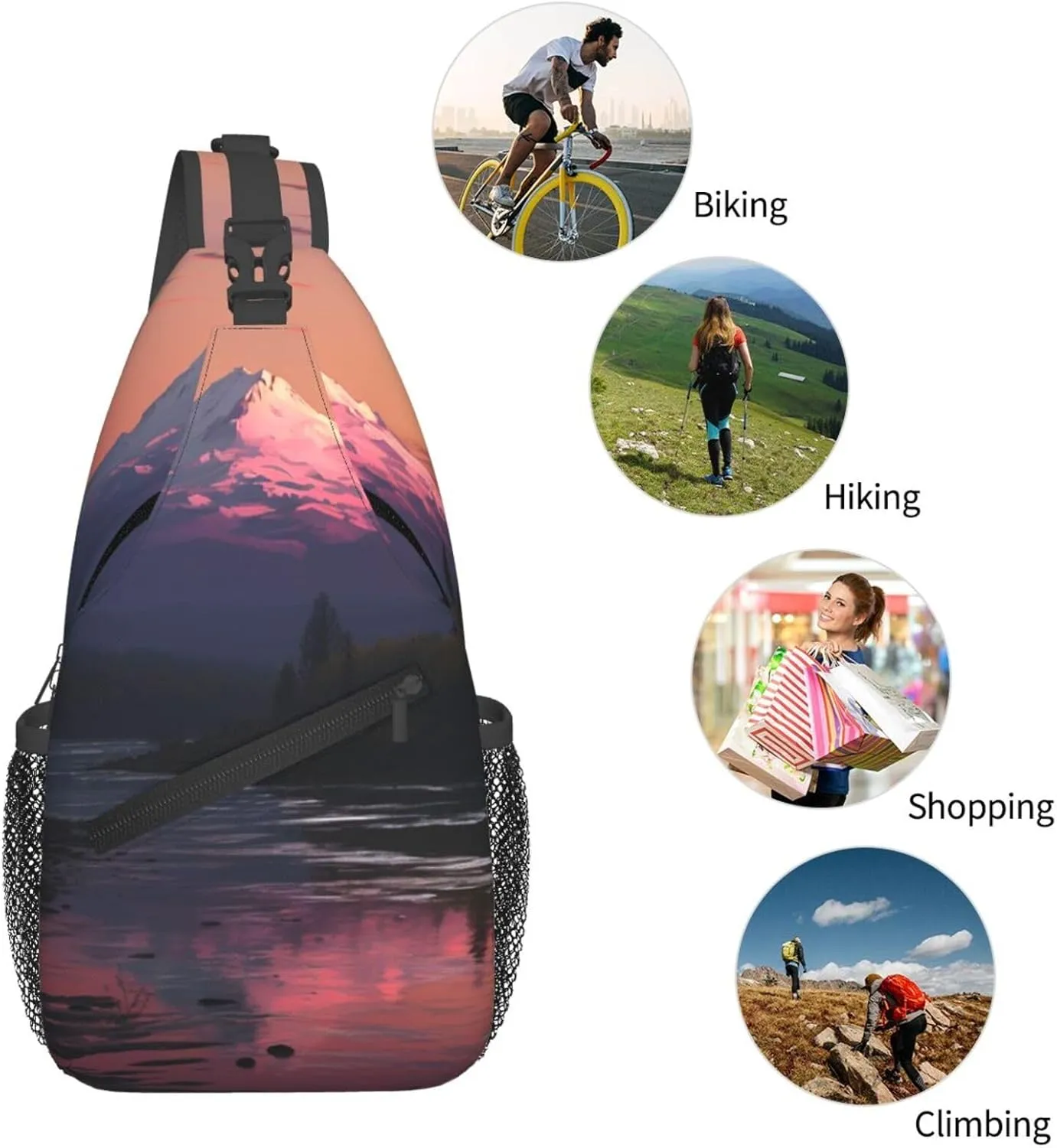Sling Bag for Women Men Crossbody Bag Sling Backpack Sunset landscape Mountains Lake Cross Body Bag Adjustable Chest Bag