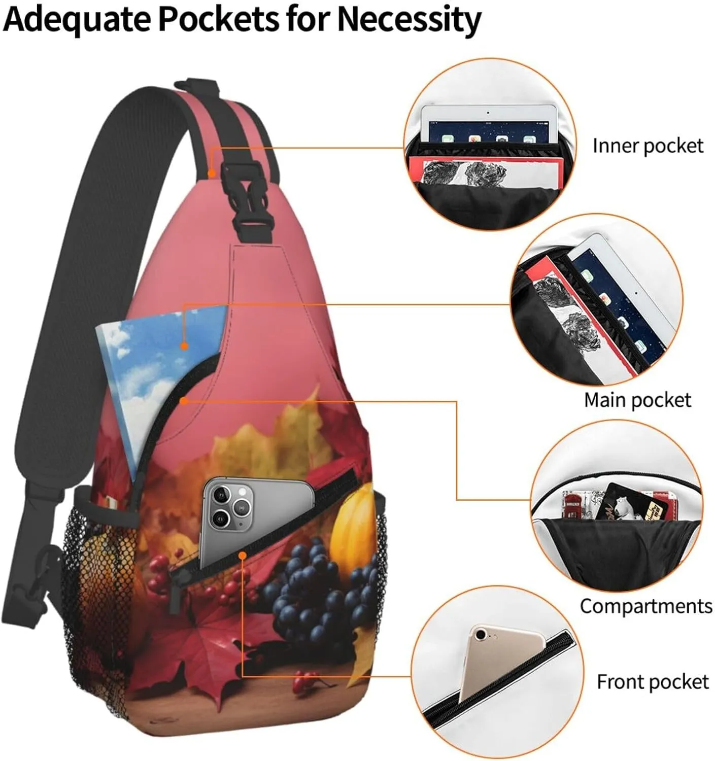 Sling Bag for Women Men Crossbody Bag Sling Backpack Thanksgiving Background Cross Body Bag Adjustable Chest Bag