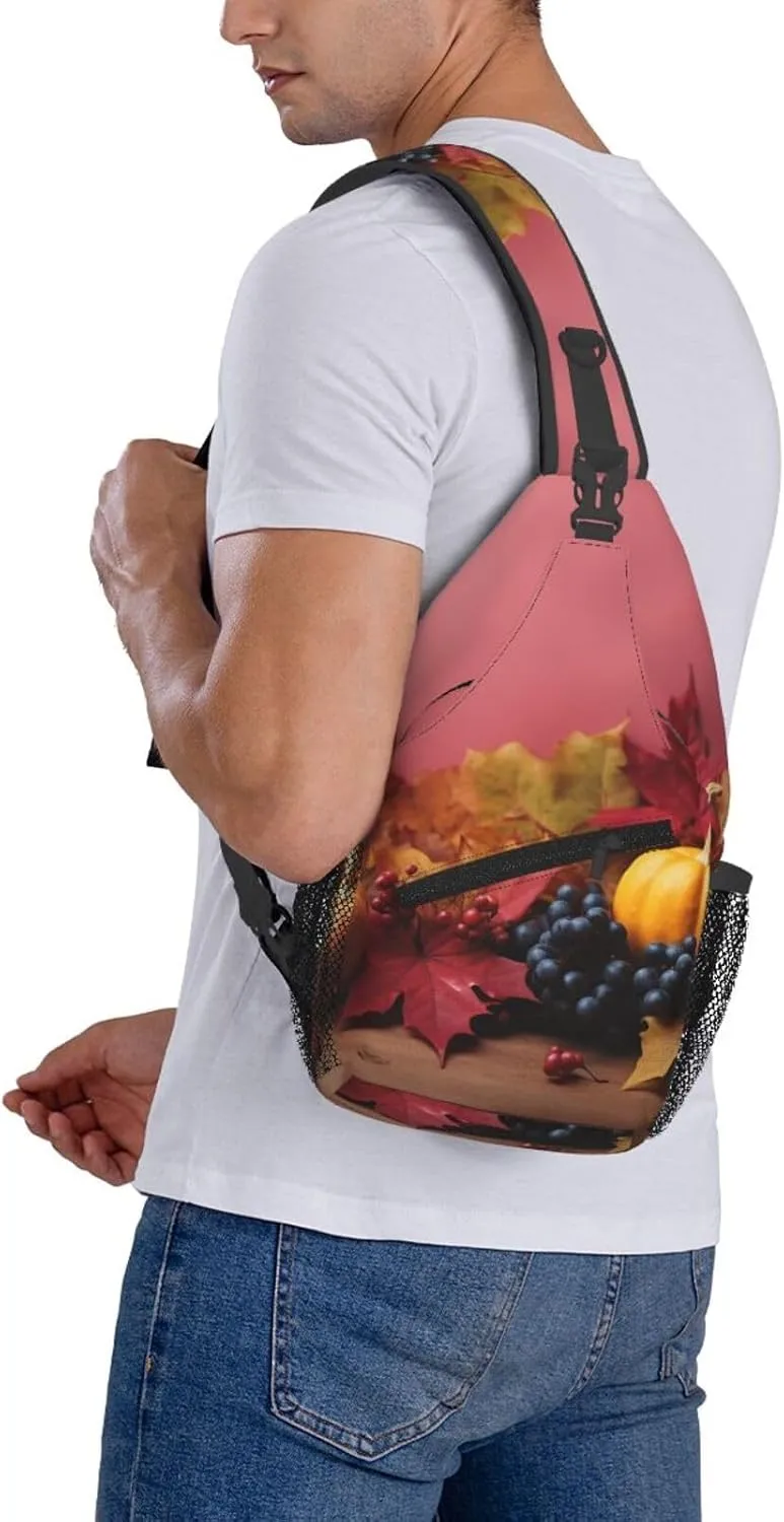 Sling Bag for Women Men Crossbody Bag Sling Backpack Thanksgiving Background Cross Body Bag Adjustable Chest Bag