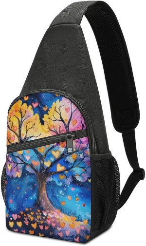 Sling Bag for Women Men Crossbody Bag Small Sling Backpack Attentive on The Tree Chest Bag Hiking Daypack
