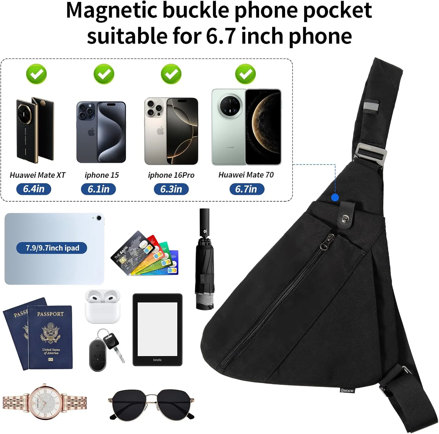 Sling Bag for Women Men,RFID Crossbody Hiking Backpack Chest Shoulder Tactical with Water Bottle Bag for Travel Sports