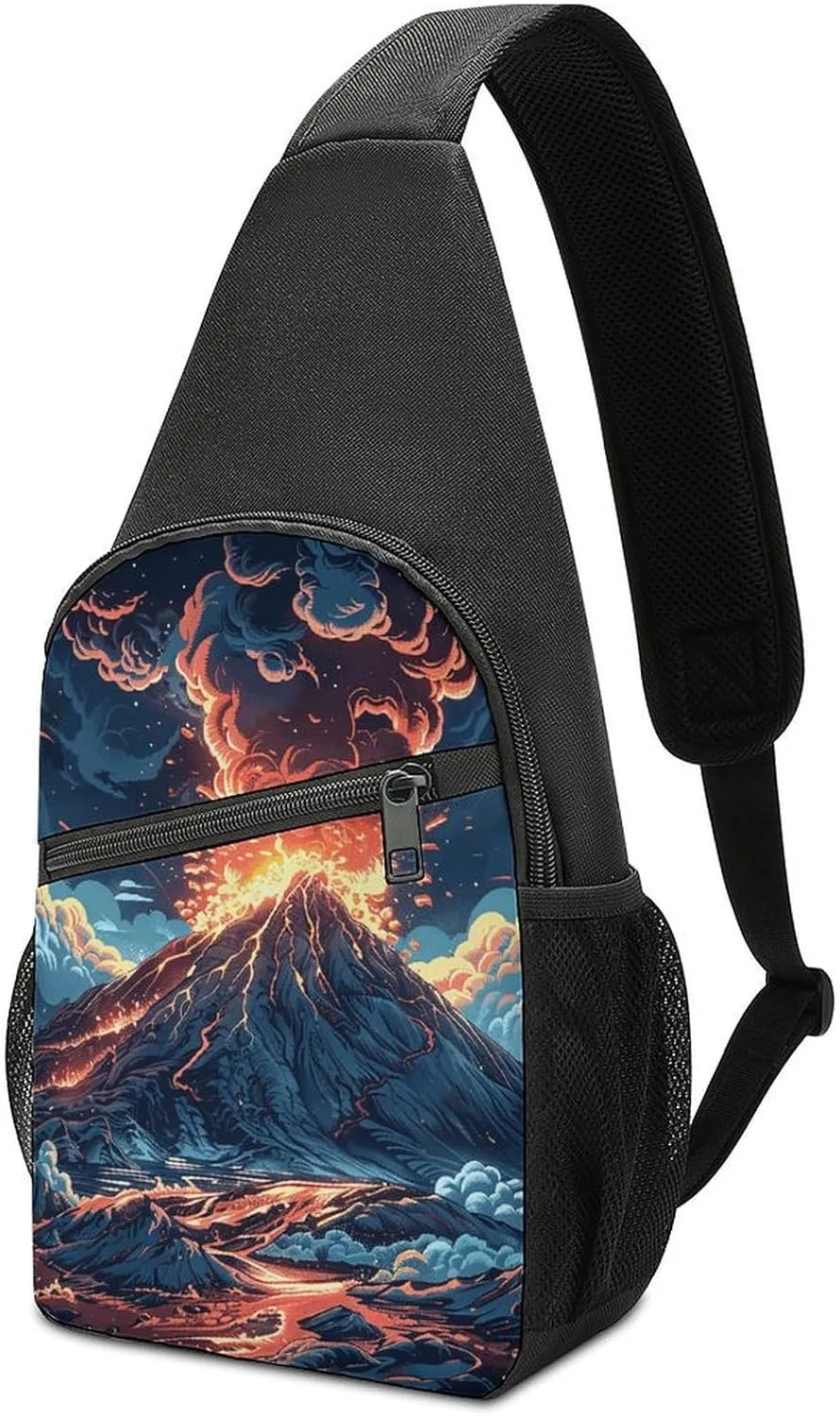 Sling Bags Depicts A Volcano Crossbody Bag for Women Men Cross Body Bag for Travel Hiking Shopping