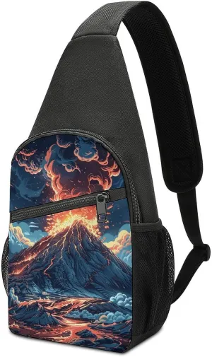Sling Bags Depicts A Volcano Crossbody Bag for Women Men Cross Body Bag for Travel Hiking Shopping