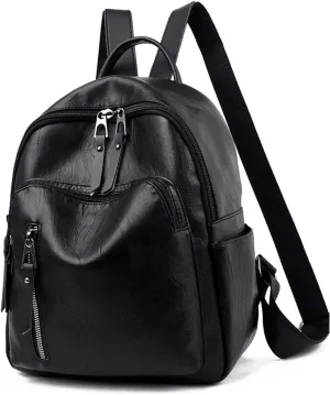 Small Backpack Purse For Women,Cute Mini Backpack Waterproof,Faux Leather Fashion Backpack Handbag,Casual Back Pack Black Bag