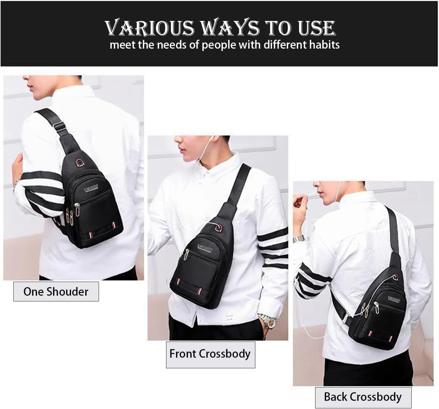 Small Crossbody Sling Backpack Sling Chest Bag，Adjustable Cross Body Bag Chest Shoulder Bag Daypack Fanny Pack for Travel Hiking