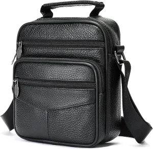 Small Genuine Leather Messenger Shoulder Crossbody Bag for Men Women Travel Work Business Adjustable straps