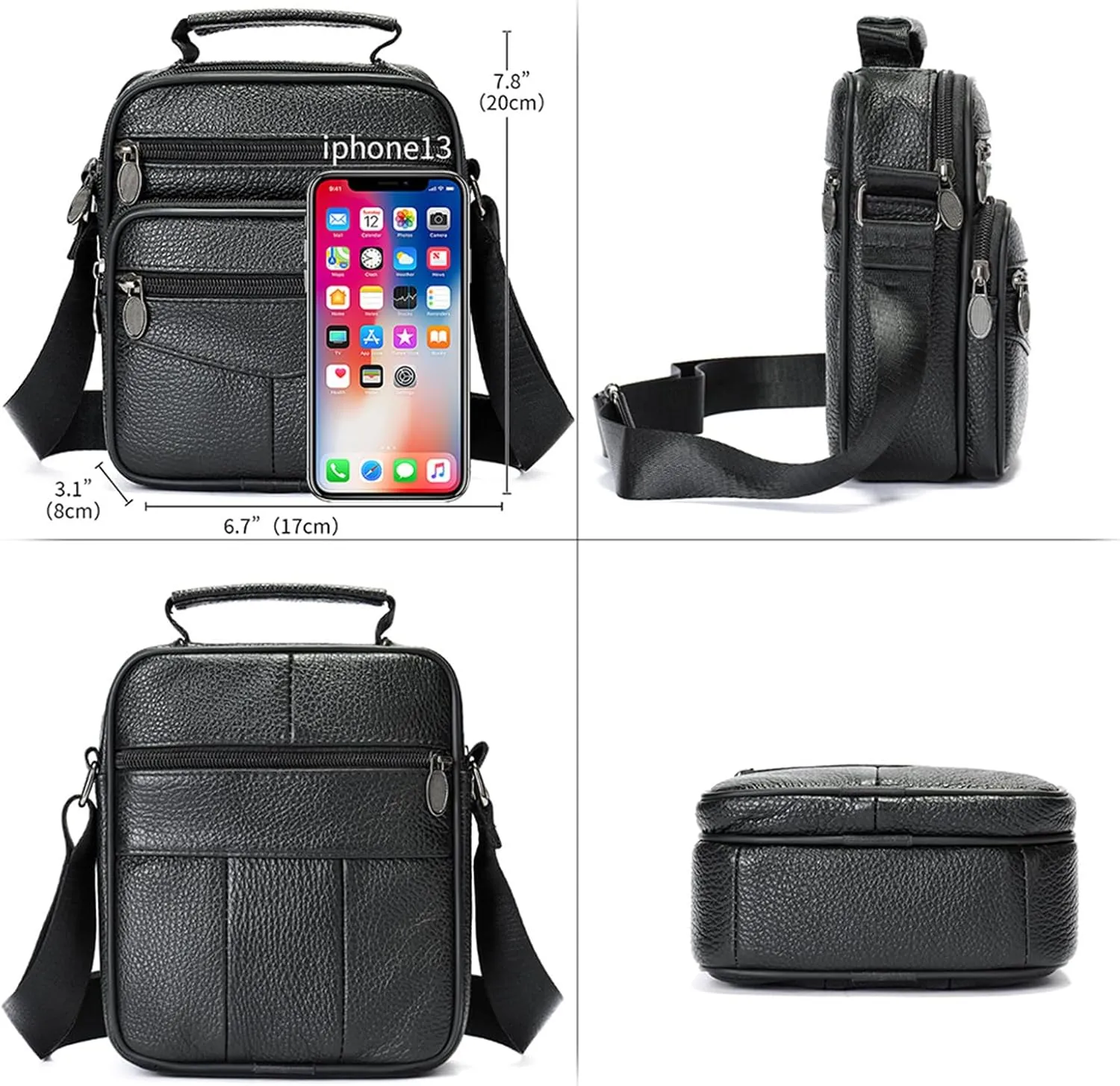 Small Genuine Leather Messenger Shoulder Crossbody Bag for Men Women Travel Work Business Adjustable straps