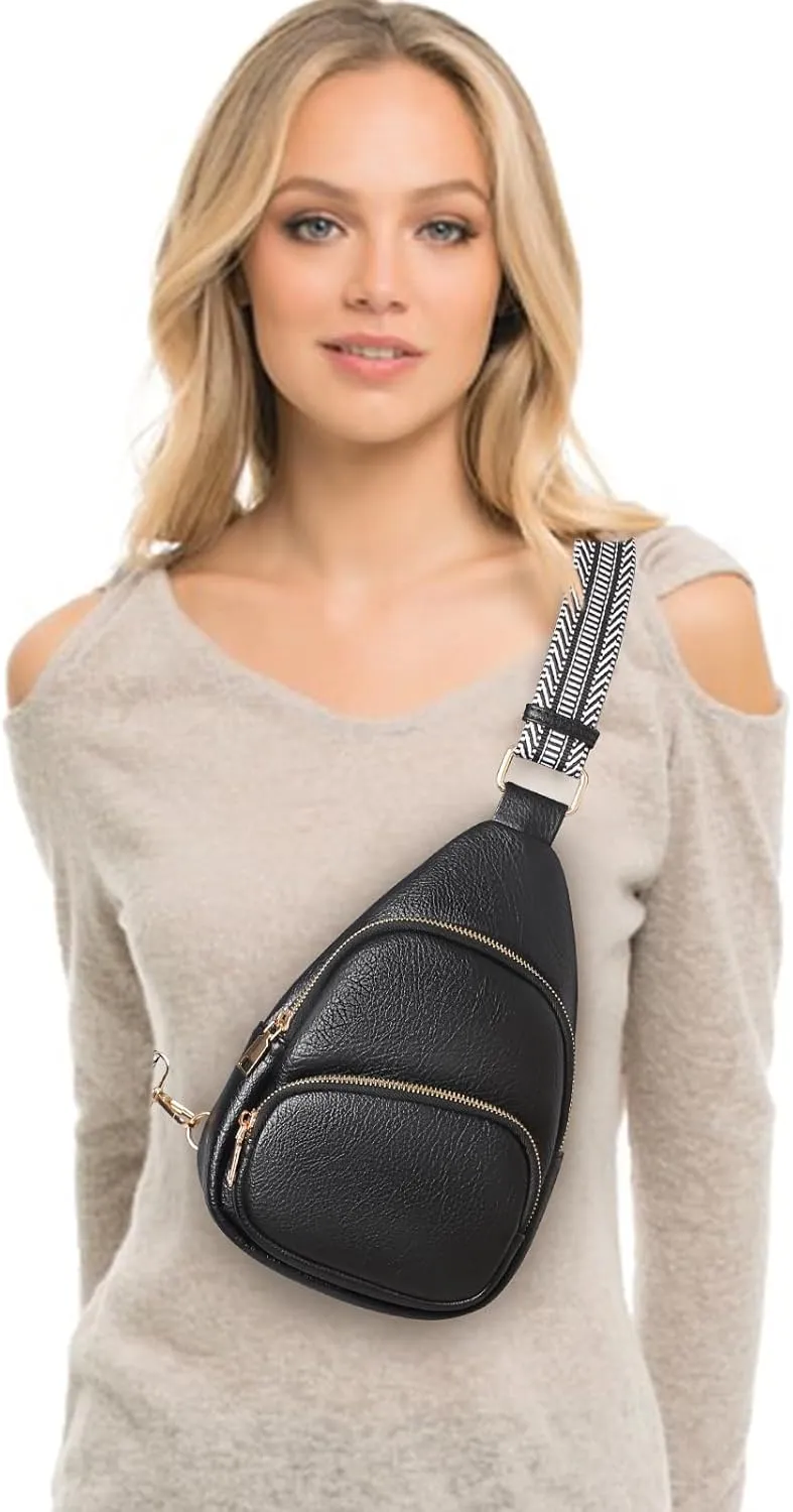 Small Sling Bag for Women, Vegan Leather Crossbody Fanny Packs Chest Bag With Guitar Strap