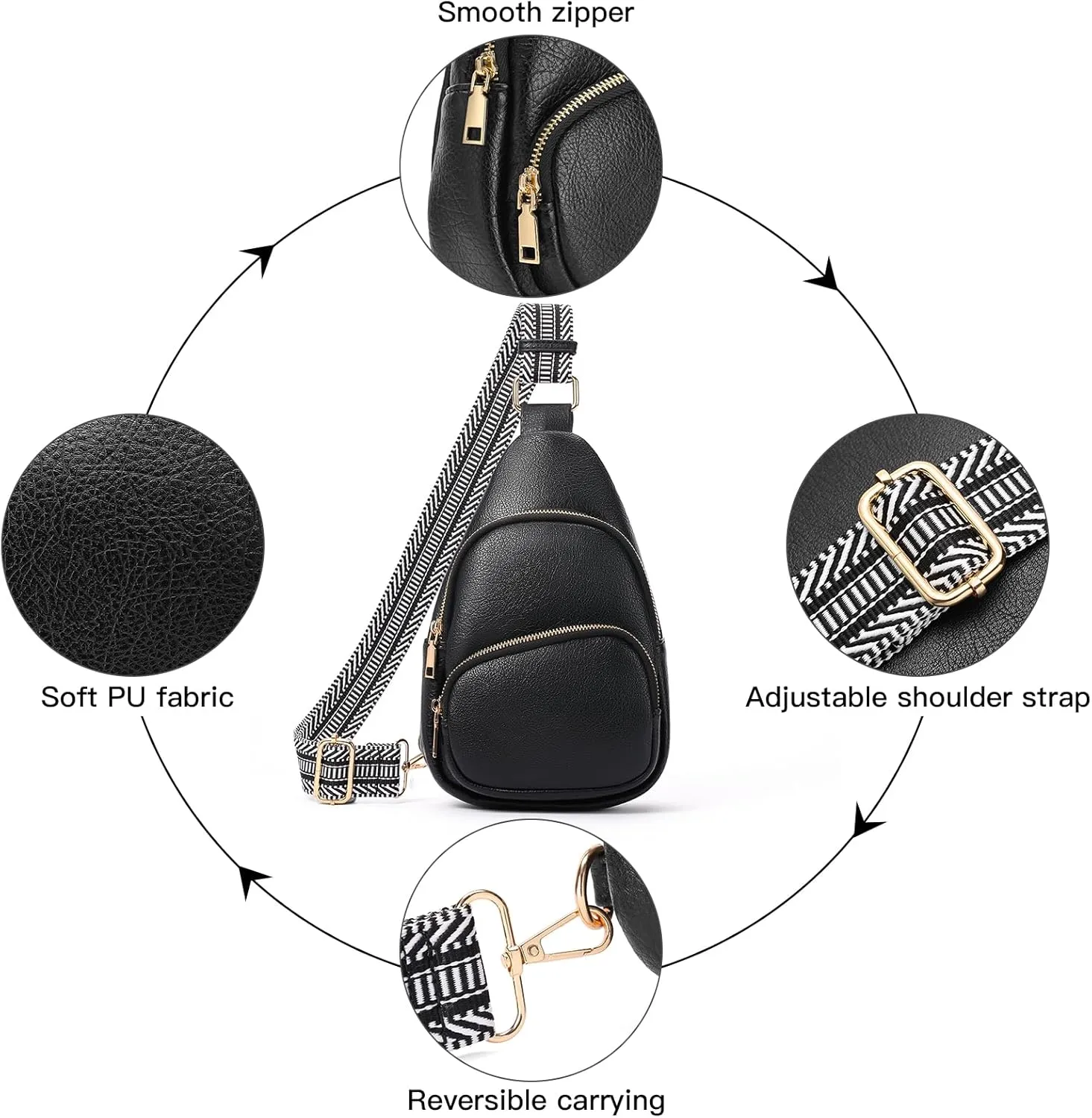 Small Sling Bag for Women, Vegan Leather Crossbody Fanny Packs Chest Bag With Guitar Strap