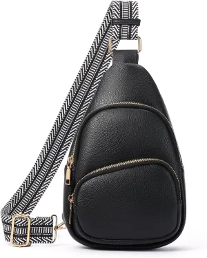 Small Sling Bag for Women, Vegan Leather Crossbody Fanny Packs Chest Bag With Guitar Strap