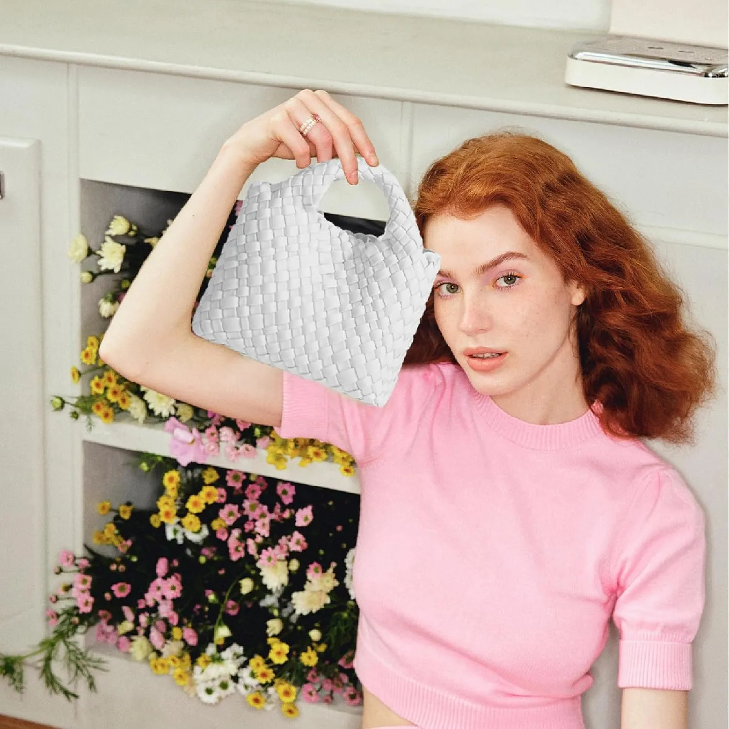 Small Tote Shoulder Bag, Women Handbags and Purses, Woven Composite Bag, Travel Chain Pouch, Phone Crossbody Satchel
