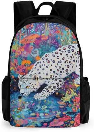 Snow Leopard Psychedelic Garden Stream Fashion Backpack Cute Daypack Unisex Laptop Bag for Travel Business Work