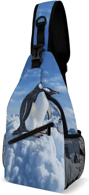 Snow Mountain Penguin Crossbody Sling Bag for Women Men Sling Backpack Travel Chest Bag Pack Man Purse Shoulder Bags Daypack for Travel Hiking Cycling