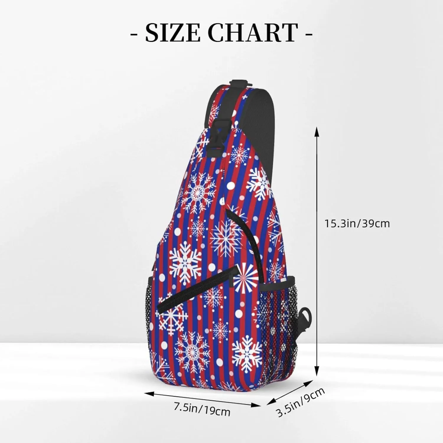 Snowflakes Red Blue Stripes Christmas Cross Chest Bag Diagonally Hiking Crossbody Bag Travel Shoulder Daypack Lightweight Sling Backpack Cycling Daypacks Fitness Chest Backpacks