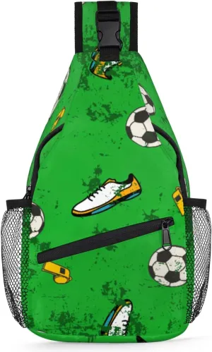Soccer Sport Sling Bag for Women Men Soccer Shoes Whistles Crossbody Sling Backpack Casual Shoulder Bag Water Resistant Chest Bag Daypack for Travel Hiking Outdoors