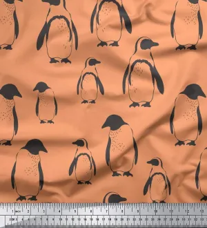 Soimoi Cotton Canvas Orange Fabric - by The Yard - 56 Inch Wide - Stencil Penguin Ocean Cloth - Playful Stenciled Penguins in Oceanic Patterns for Fashion Printed Fabric