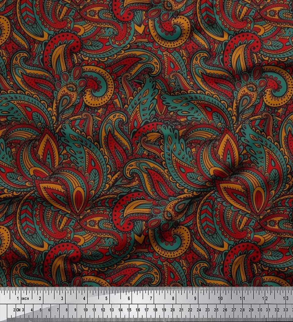 Soimoi Cotton Canvas Red Fabric - by The Yard - 56 Inch Wide - Artistic Paisley Tapestry - Creative and Artistic Flourish in Paisley Design Printed Fabric