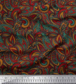 Soimoi Cotton Canvas Red Fabric - by The Yard - 56 Inch Wide - Artistic Paisley Tapestry - Creative and Artistic Flourish in Paisley Design Printed Fabric