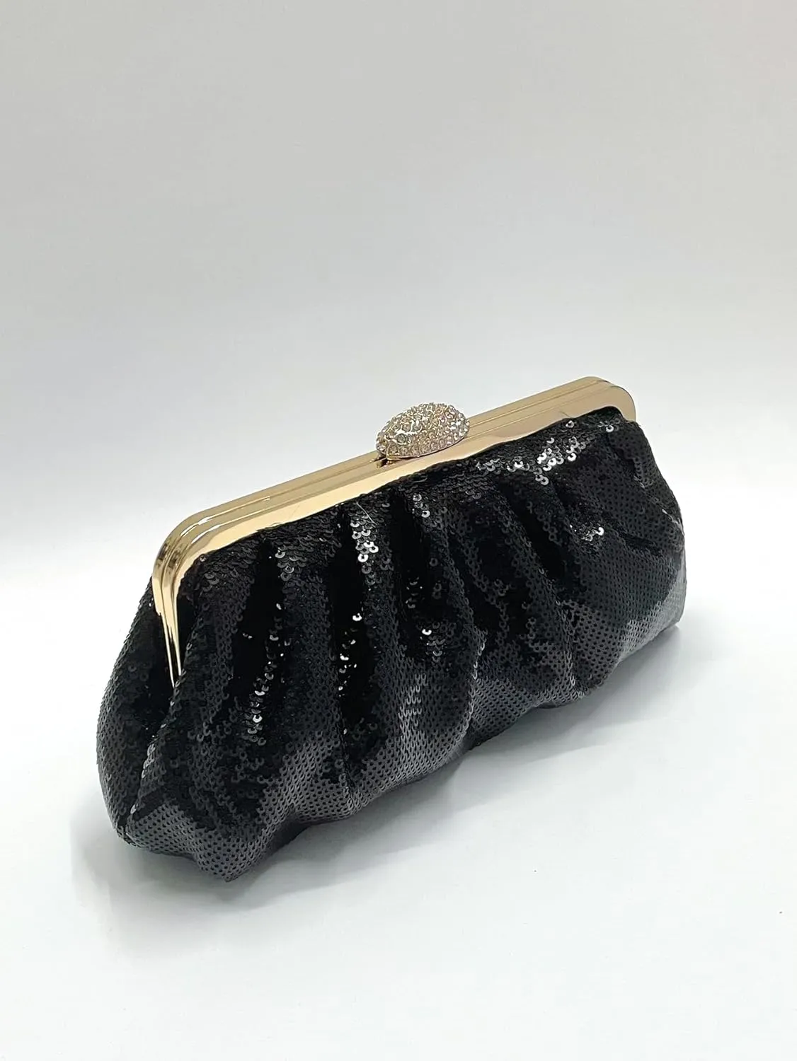 Solid Color Fish Scale Sequins Pleated Clutch Bag Hardware With Rhinestones Shiny Crossbody Purse for Women