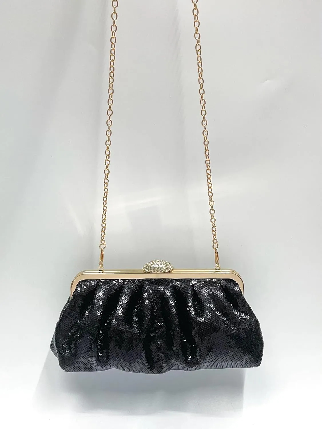 Solid Color Fish Scale Sequins Pleated Clutch Bag Hardware With Rhinestones Shiny Crossbody Purse for Women