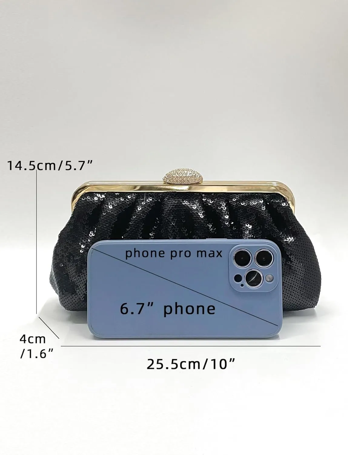 Solid Color Fish Scale Sequins Pleated Clutch Bag Hardware With Rhinestones Shiny Crossbody Purse for Women